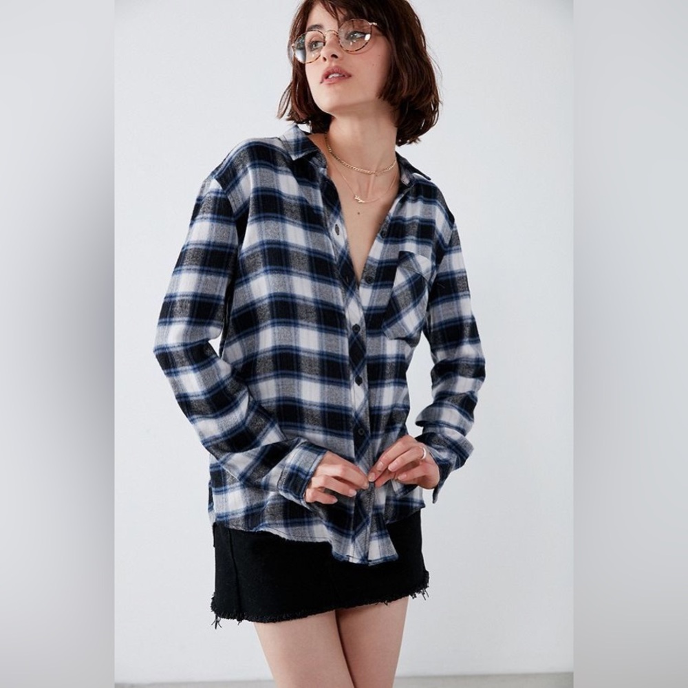 Urban Outfitters BDG Molly Flannel Button Down Shirt in Black Multi